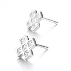 925 Sterling Silver Cubic Zirconia Cross Stud Earrings