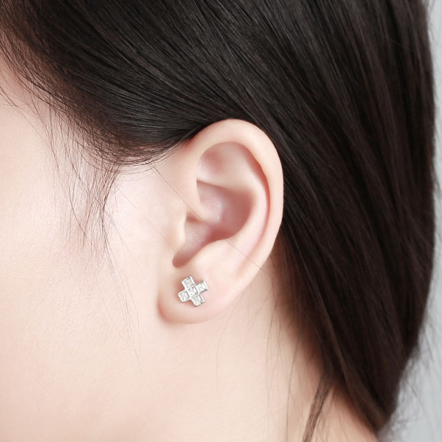 925 Sterling Silver Cubic Zirconia Cross Stud Earrings