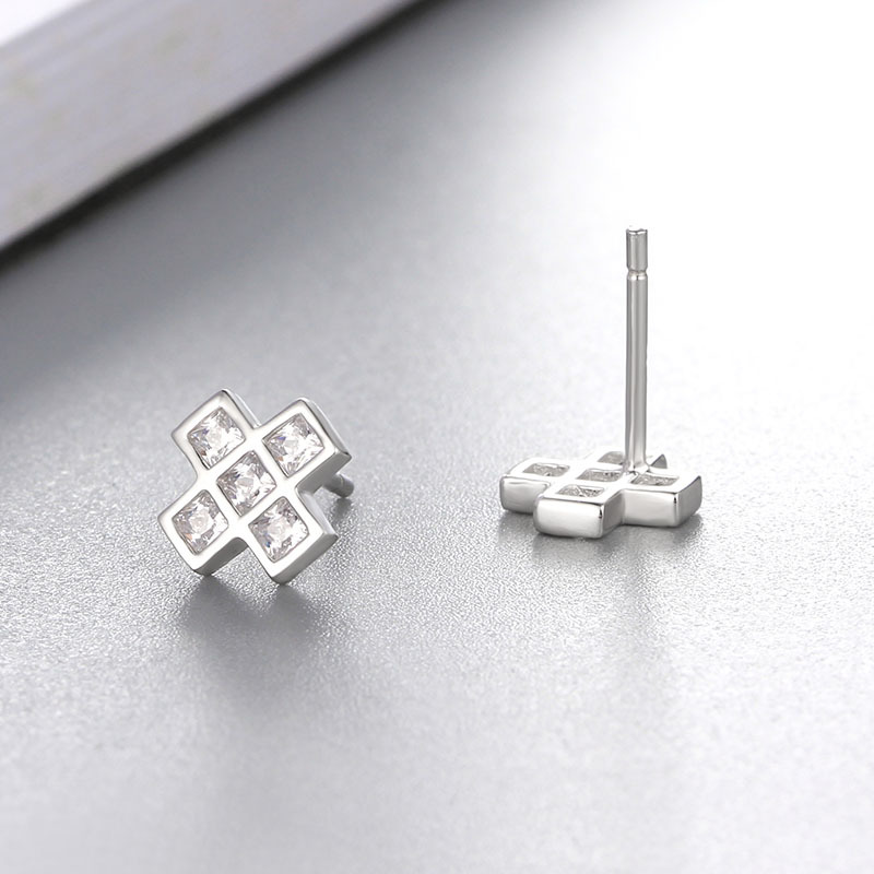 925 Sterling Silver Cubic Zirconia Cross Stud Earrings