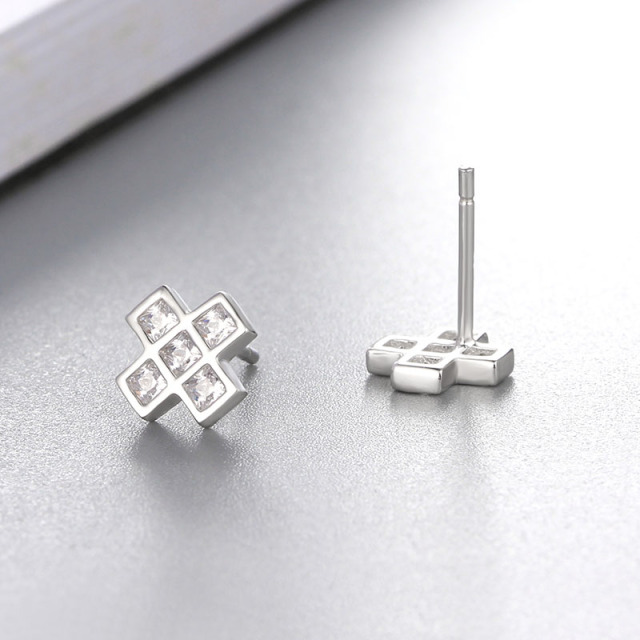 925 Sterling Silver Cubic Zirconia Cross Stud Earrings