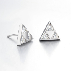 925 Sterling Silver Triangle Cubic Zirconia Stud Earrings