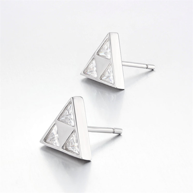 925 Sterling Silver Triangle Cubic Zirconia Stud Earrings