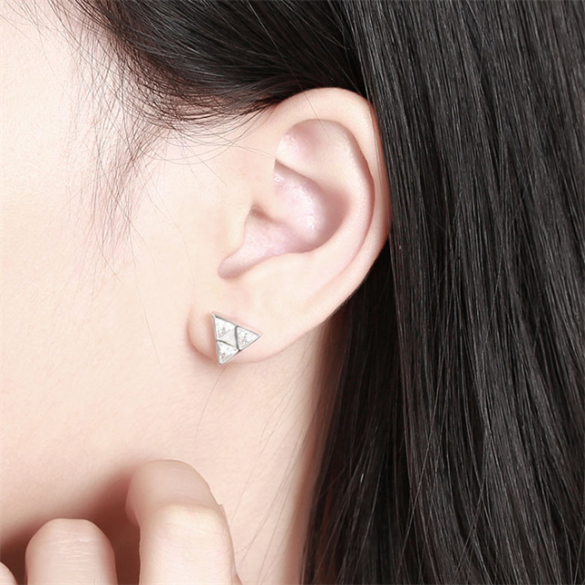 925 Sterling Silver Triangle Cubic Zirconia Stud Earrings