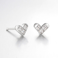 925 Sterling Silver  CZ Heart Stud Earrings