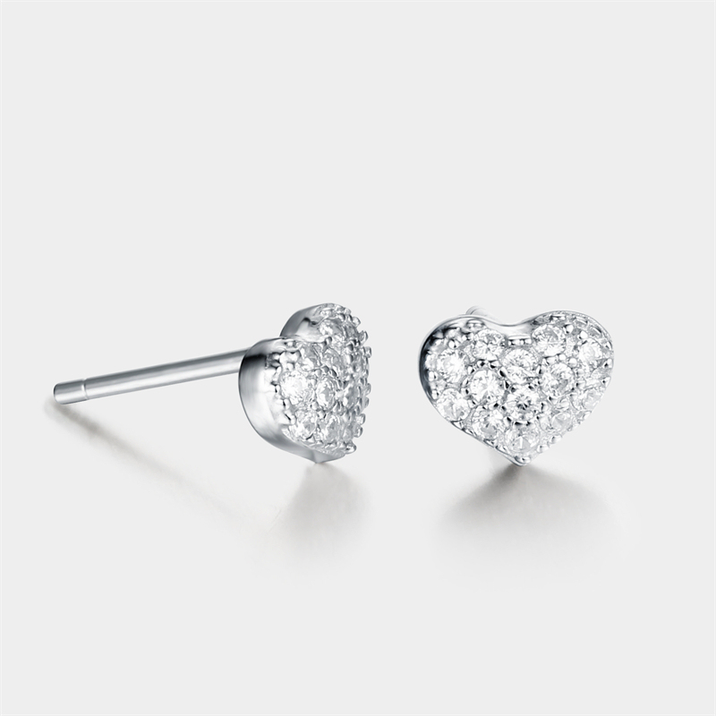 925 Sterling Silver  CZ Heart Stud Earrings