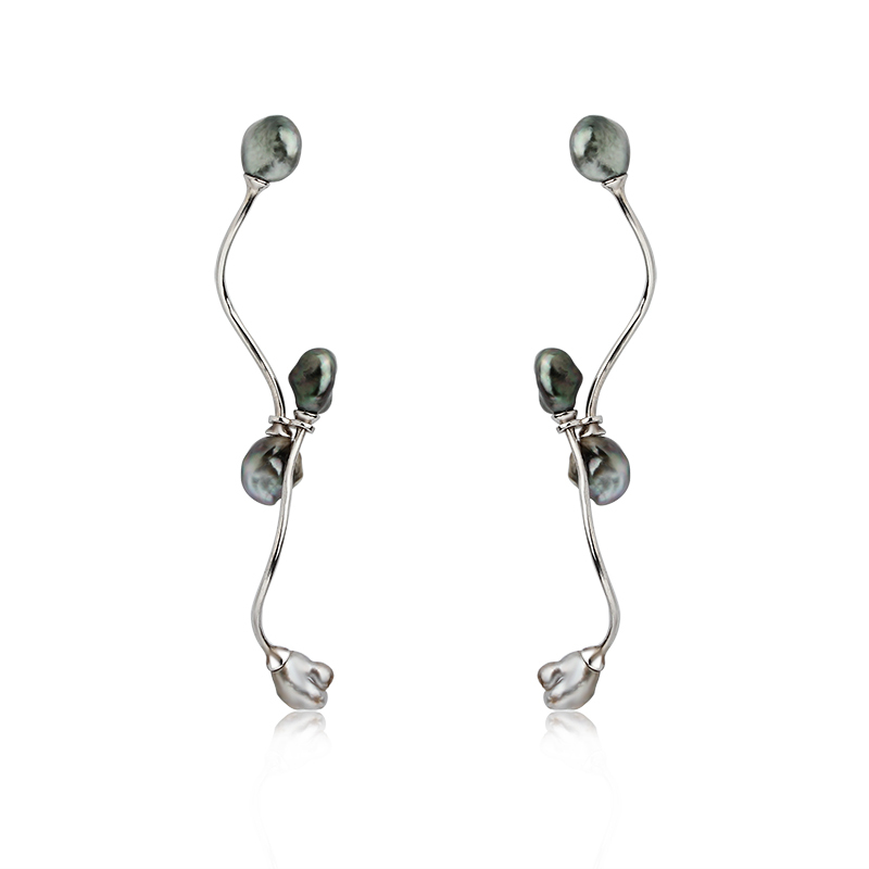 925 Sterling Silver Wave Tahiti Pearl Earrings