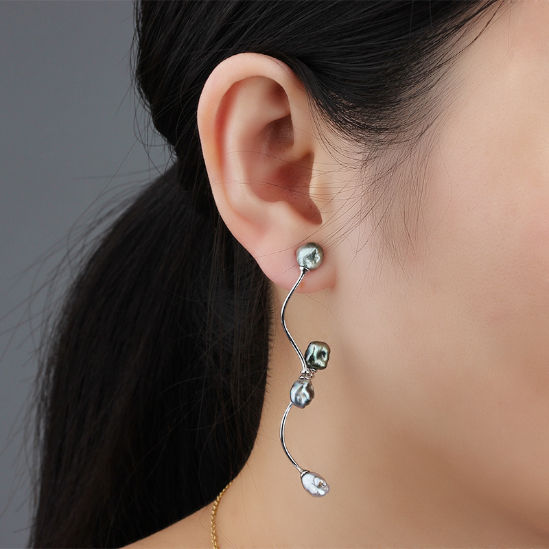 925 Sterling Silver Wave Tahiti Pearl Earrings