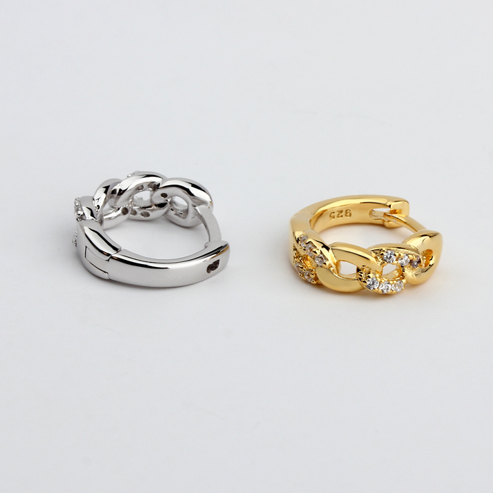 925 Sterling Silver Waved Shape CZ  Huggies Earrings