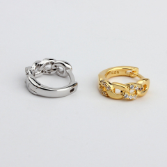925 Sterling Silver Waved Shape CZ  Huggies Earrings