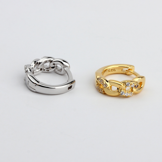 925 Sterling Silver Waved Shape CZ  Huggies Earrings