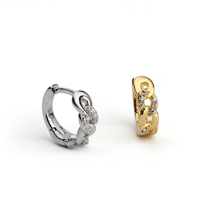 925 Sterling Silver Waved Shape CZ  Huggies Earrings