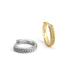 925 Sterling Silver Waved Shape CZ  Huggies Earrings
