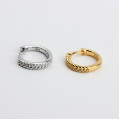 925 Sterling Silver Waved Shape CZ  Huggies Earrings