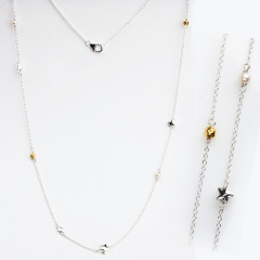 925 Sterling Silver Pearl Star Bead Long Women Necklace