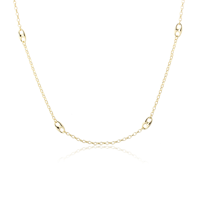 925 Sterling Silver Gold Satellite Chain Necklace with Mariner Links