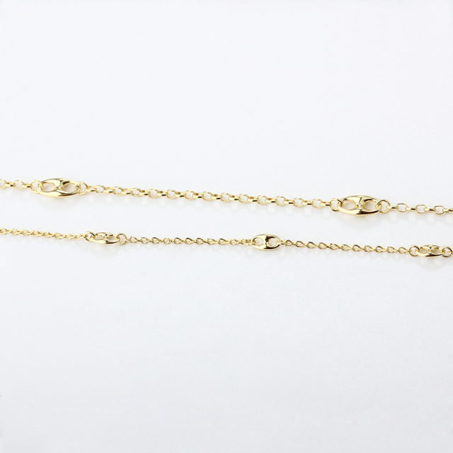 925 Sterling Silver Gold Satellite Chain Necklace with Mariner Links