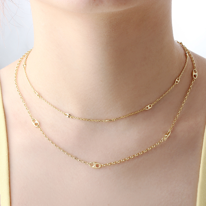 925 Sterling Silver Gold Satellite Chain Necklace with Mariner Links