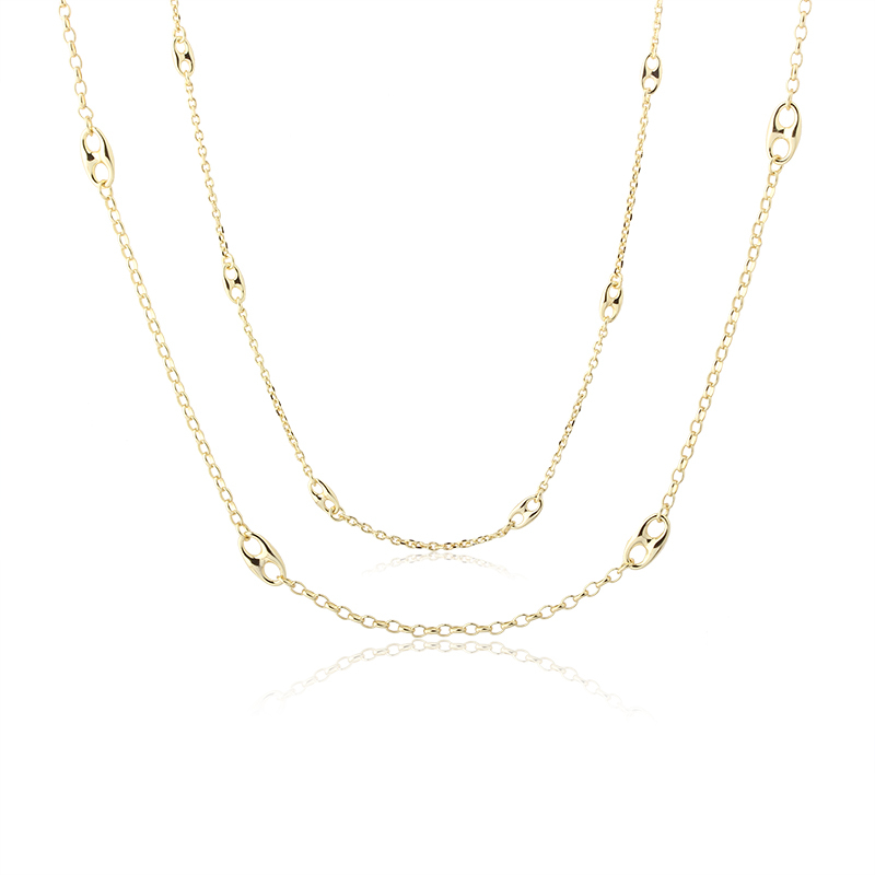 925 Sterling Silver Gold Satellite Chain Necklace with Mariner Links