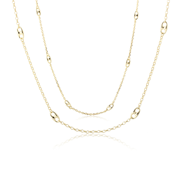 925 Sterling Silver Gold Satellite Chain Necklace with Mariner Links