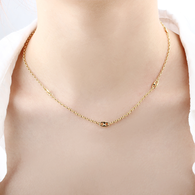 925 Sterling Silver Gold Satellite Chain Necklace with Mariner Links