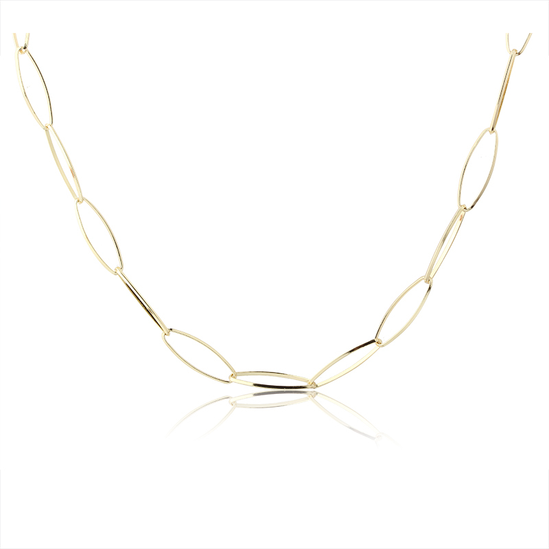 925 Sterling Silver Gold Elongated Oval Paperclip Link Chain Necklace
