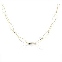 925 Sterling Silver Gold Elongated Oval Paperclip Link Chain Necklace