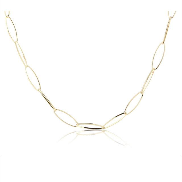 925 Sterling Silver Gold Elongated Oval Paperclip Link Chain Necklace