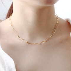 925 Sterling Silver Gold Elongated Oval Paperclip Link Chain Necklace