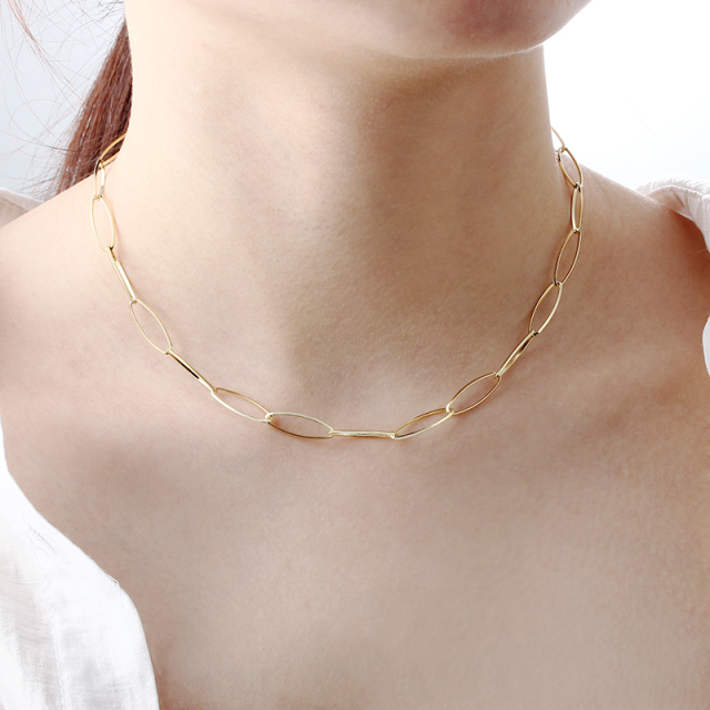 925 Sterling Silver Gold Elongated Oval Paperclip Link Chain Necklace
