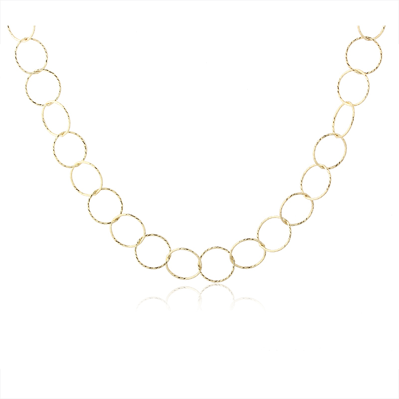 925 Sterling Silver Gold Textured Interlocking Circle Link Chain Necklace