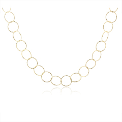 925 Sterling Silver Gold Textured Interlocking Circle Link Chain Necklace