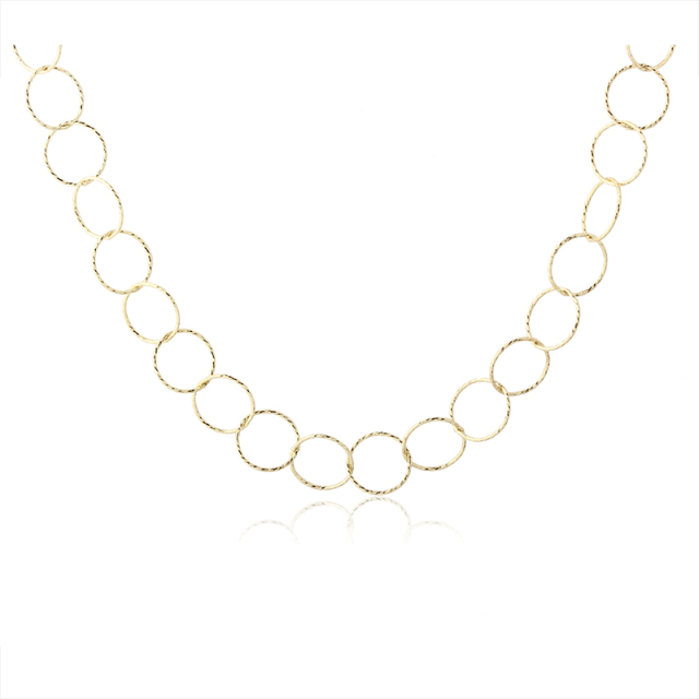 925 Sterling Silver Gold Textured Interlocking Circle Link Chain Necklace