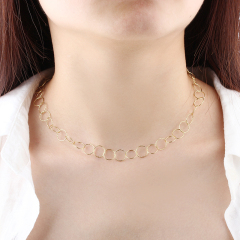 925 Sterling Silver Gold Textured Interlocking Circle Link Chain Necklace