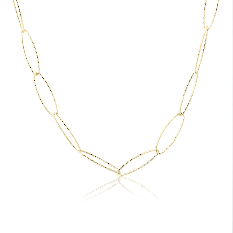 925 Sterling Silver Gold Textured Paperclip Chain Necklace