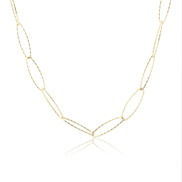 925 Sterling Silver Gold Textured Paperclip Chain Necklace