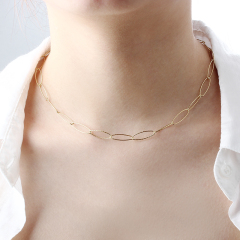 925 Sterling Silver Gold Textured Paperclip Chain Necklace