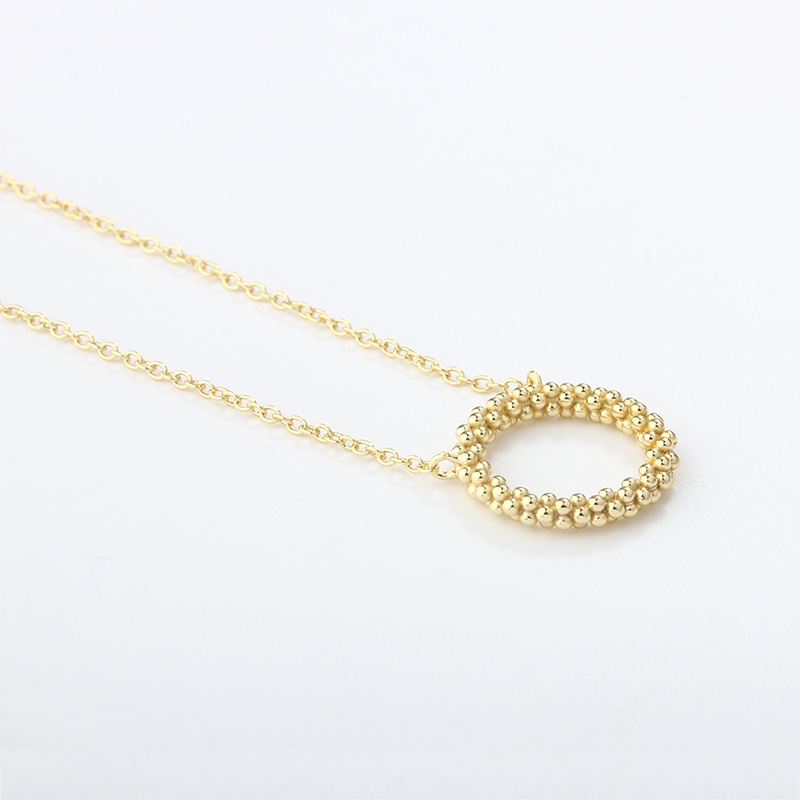 925 Sterling Silver Gold Double-Layer Beaded Circle Pendant Necklace