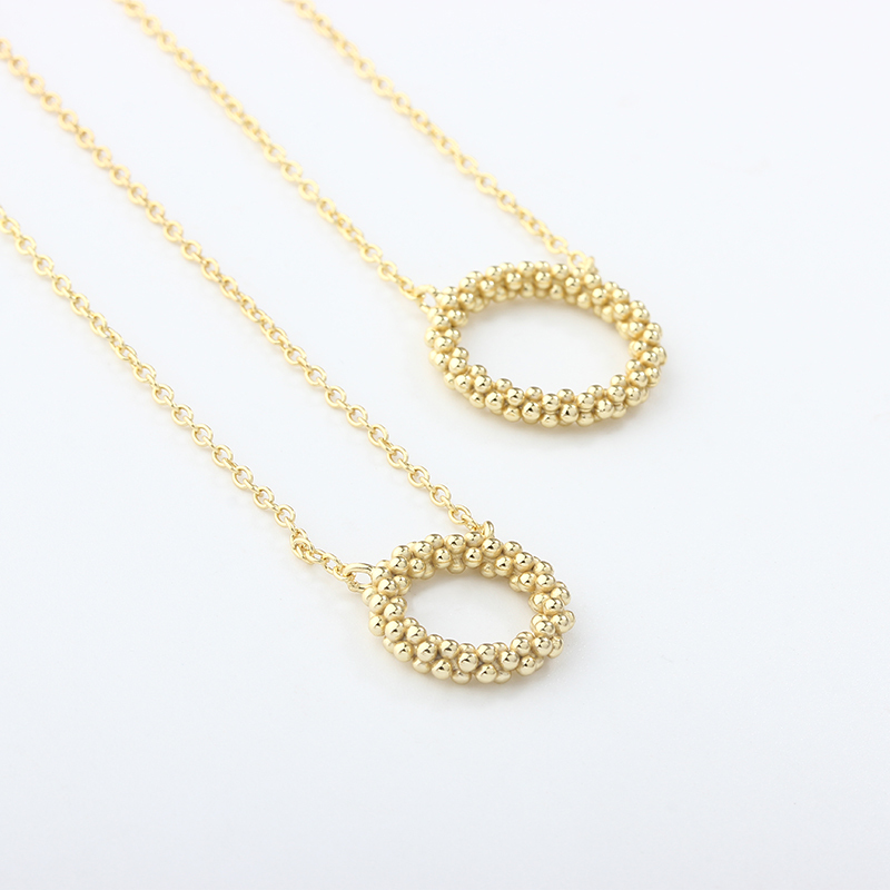 925 Sterling Silver Gold Double-Layer Beaded Circle Pendant Necklace