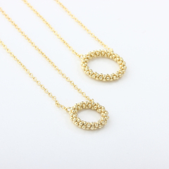 925 Sterling Silver Gold Double-Layer Beaded Circle Pendant Necklace