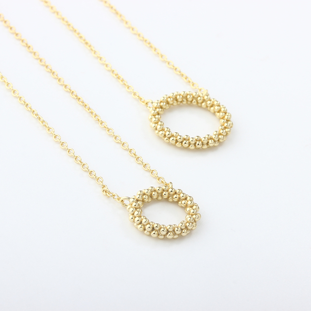 925 Sterling Silver Gold Double-Layer Beaded Circle Pendant Necklace