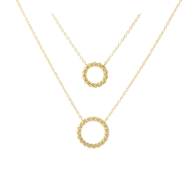 925 Sterling Silver Gold Double-Layer Beaded Circle Pendant Necklace