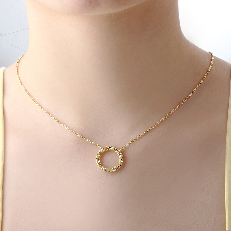 925 Sterling Silver Gold Double-Layer Beaded Circle Pendant Necklace