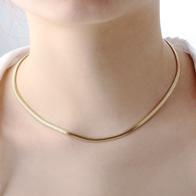 925 Sterling Silver Gold Herringbone Chain Choker Necklace