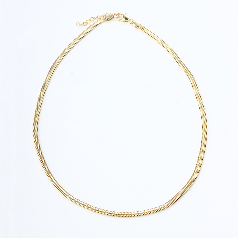 925 Sterling Silver Gold Herringbone Chain Choker Necklace
