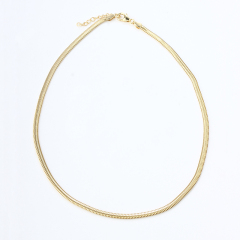 925 Sterling Silver Gold Herringbone Chain Choker Necklace