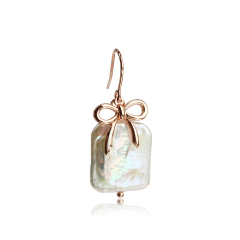 925 Sterling Silver Unique Baroque Pearl Butterfly Knot Jewelry Earrings
