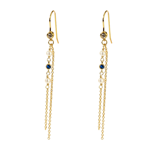 925 Sterling Silver CZ Chain Earring Hooks