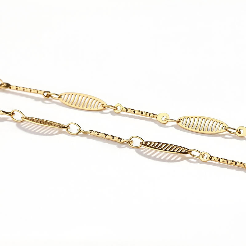 18K Gold PVD Plated Stainless Steel Hollow Leaf Mixed Link DIY Jewelry Chain