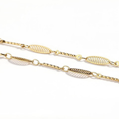 18K Gold PVD Plated Stainless Steel Hollow Leaf Mixed Link DIY Jewelry Chain