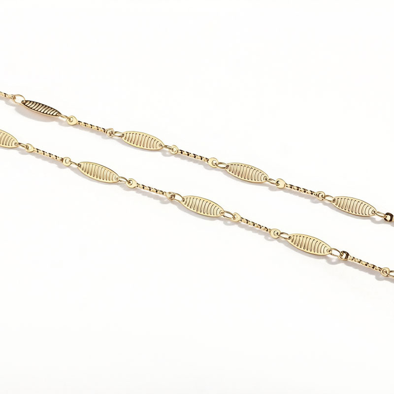 18K Gold PVD Plated Stainless Steel Hollow Leaf Mixed Link DIY Jewelry Chain
